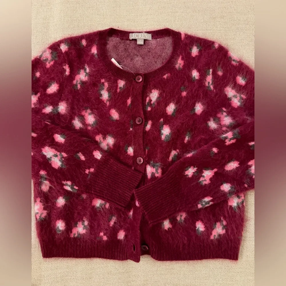 J CREW SIZE SMALL Brushed Cashmere Cropped Cardigan In‎ Blurry Floral CE680